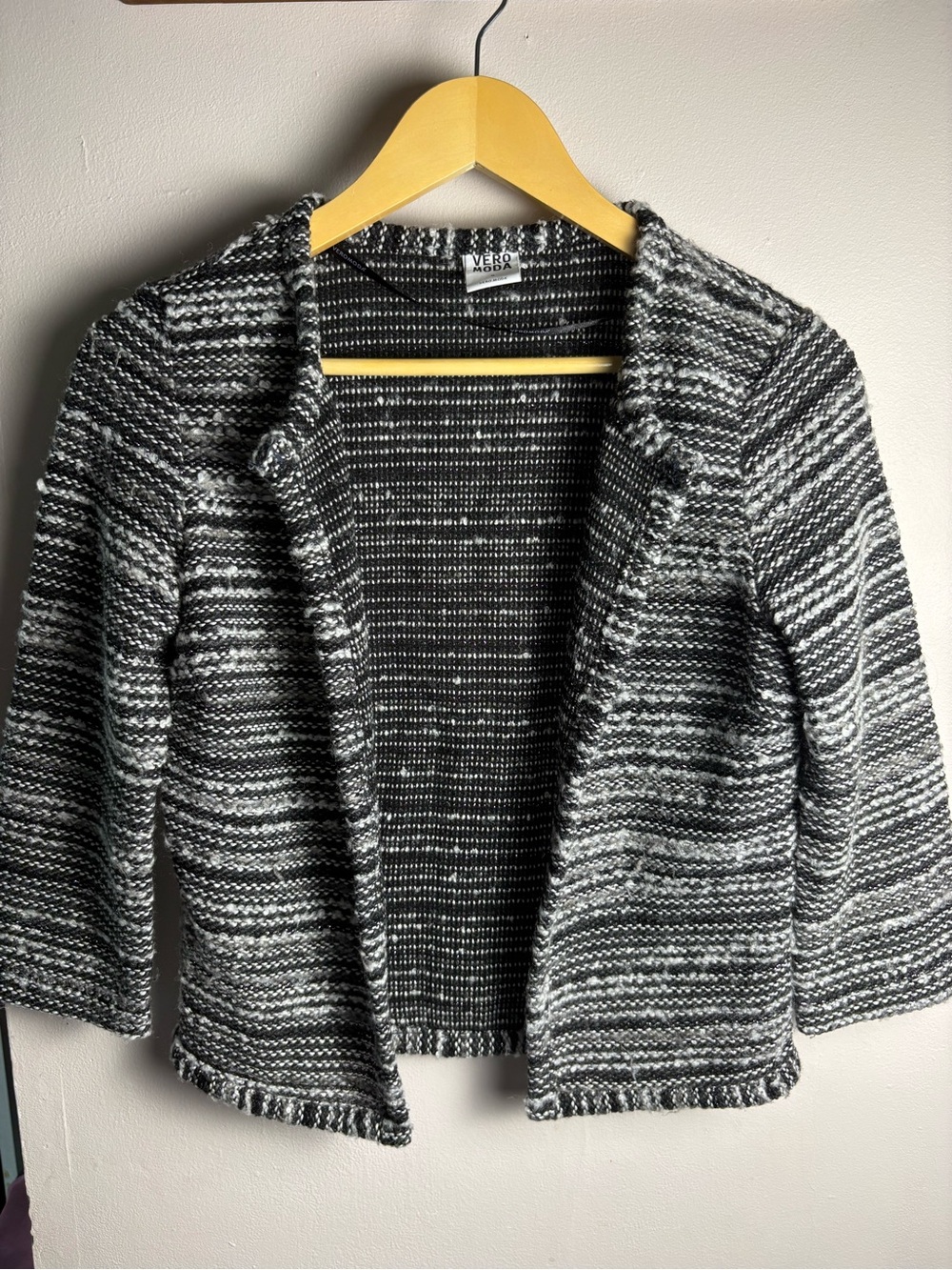 Vero Moda Black & White Striped Knit Open Front Blazer/Cardigan Medium